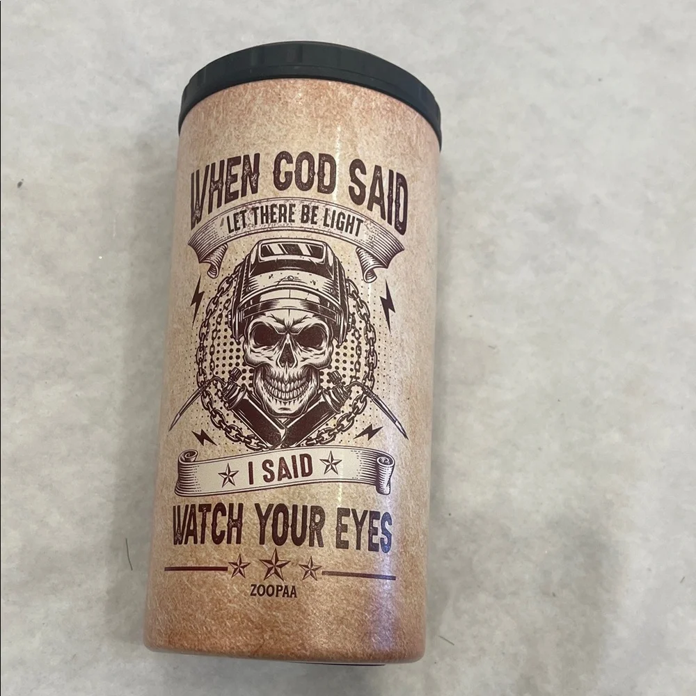 Brown Skull welder themed can bottle cooler holder new let there be light new